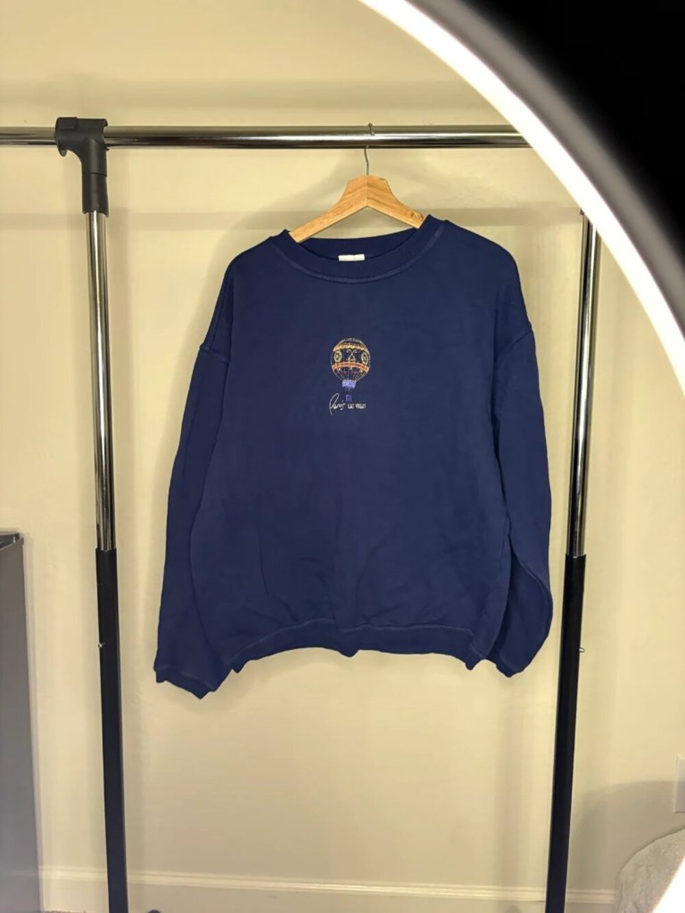 Vintage Paris Las Vegas Casino Embroidered Crewneck Sweatshirt Navy Size L Y2K